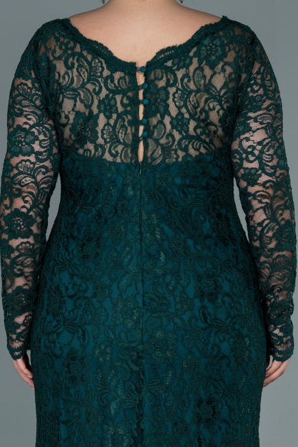 Emerald Green Long Laced Oversized Evening Dress ABU1574