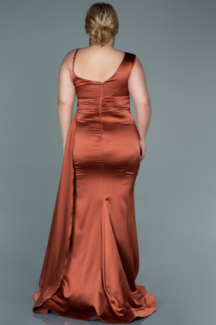 Light Brown Long Satin Plus Size Evening Dress ABU2599
