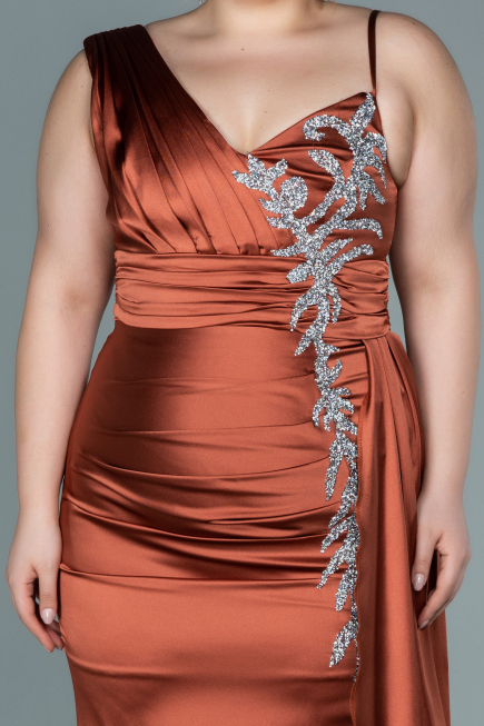 Light Brown Long Satin Plus Size Evening Dress ABU2599