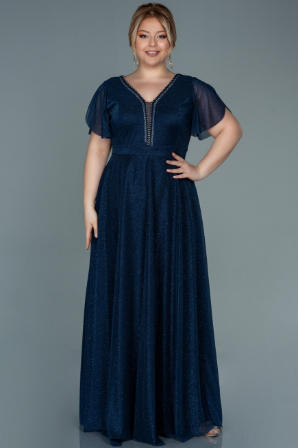 Navy Blue Long Plus Size Evening Dress ABU2310