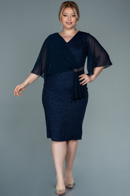 Midi Navy Blue Plus Size Evening Dress ABK1567