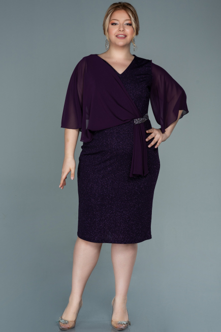 Midi Purple Plus Size Evening Dress ABK1567