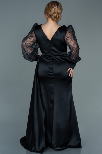 Long Black Satin Plus Size Evening Dress ABU2759