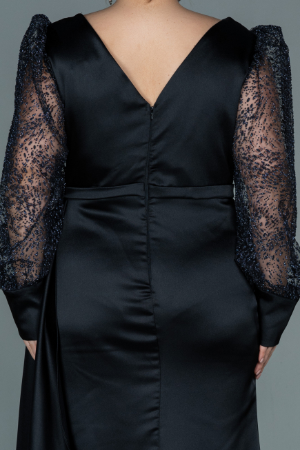 Long Black Satin Plus Size Evening Dress ABU2759