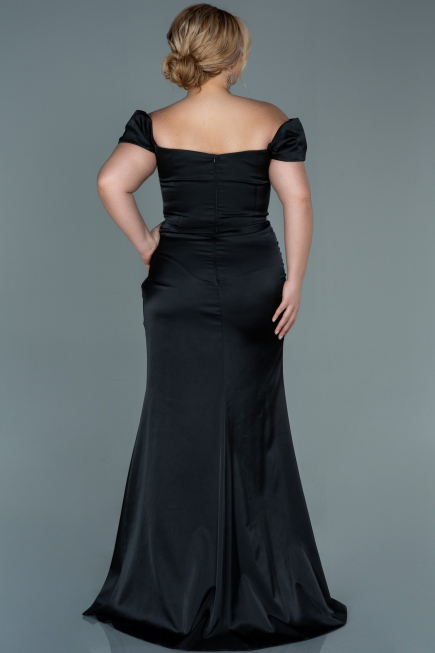Long Black Satin Plus Size Evening Dress ABU2609