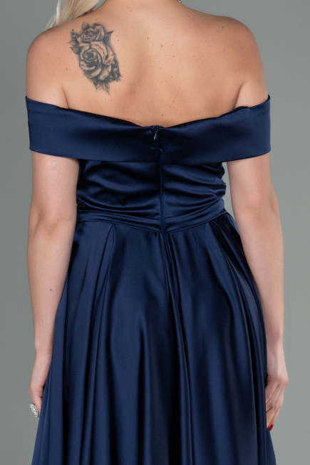 Long Navy Blue Satin Evening Dress ABU2750