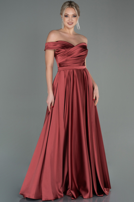 Long Light Brown Satin Evening Dress ABU2750