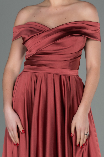 Long Light Brown Satin Evening Dress ABU2750