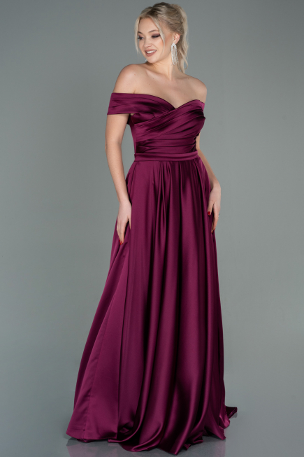 Long Cherry Colored Satin Evening Dress ABU2750