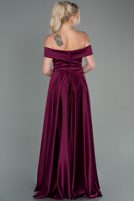 Long Cherry Colored Satin Evening Dress ABU2750