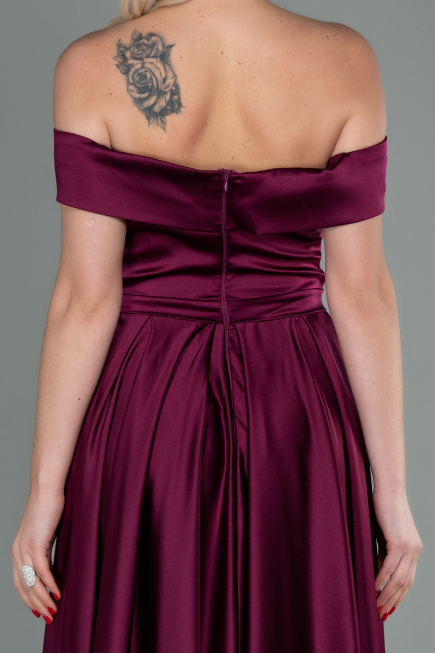 Long Cherry Colored Satin Evening Dress ABU2750