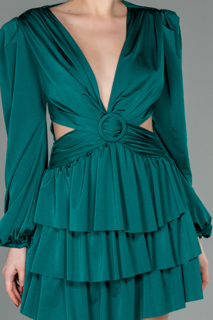 Short Emerald Green Satin Invitation Dress ABK1561