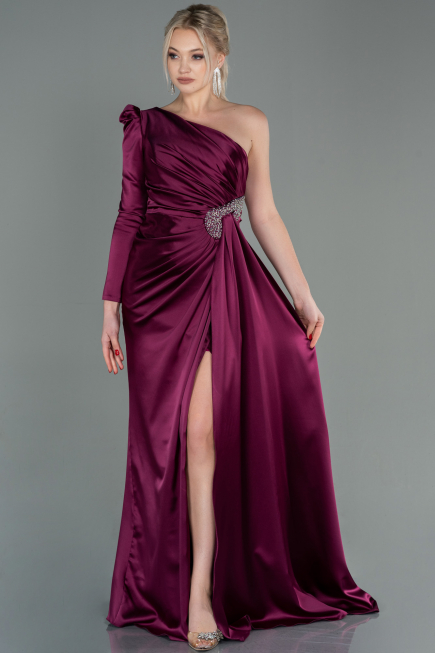 Long Plum Satin Evening Dress ABU2676
