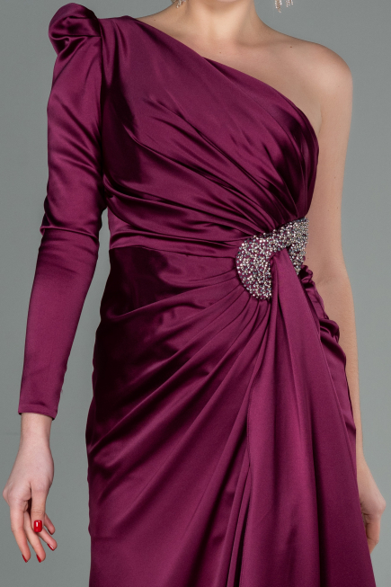 Long Plum Satin Evening Dress ABU2676