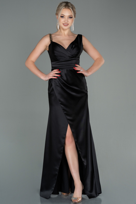 Long Black Satin Evening Dress ABU2771
