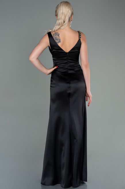 Long Black Satin Evening Dress ABU2771