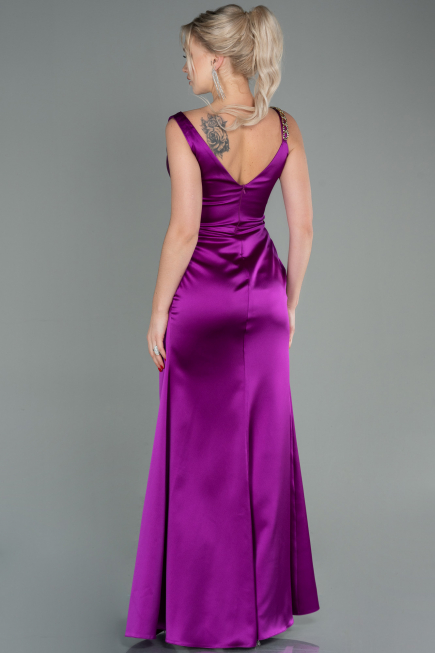Long Violet Satin Evening Dress ABU2771