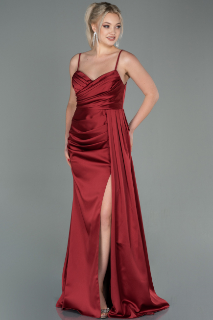 Long Burgundy Satin Mermaid Evening Dress ABU1894