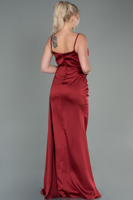 Long Burgundy Satin Mermaid Evening Dress ABU1894