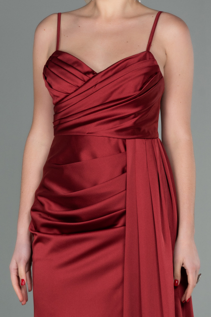 Long Burgundy Satin Mermaid Evening Dress ABU1894