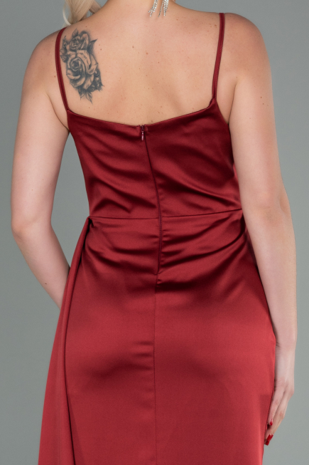 Long Burgundy Satin Mermaid Evening Dress ABU1894