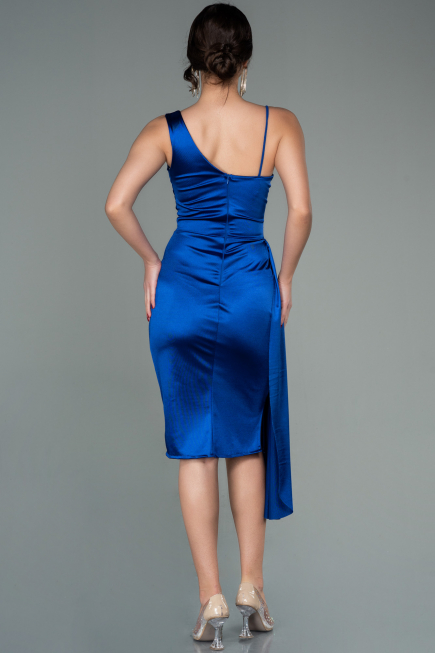 Short Sax Blue Satin Invitation Dress ABK1579