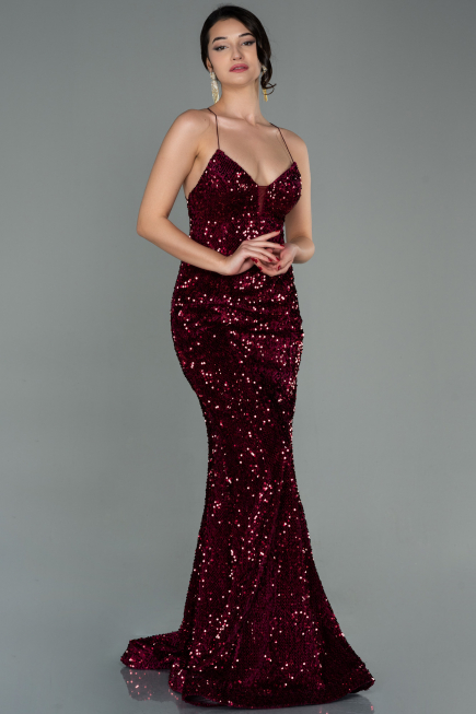 Long Burgundy Velvet Mermaid Evening Dress ABU2787