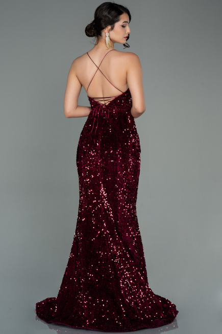Long Burgundy Velvet Mermaid Evening Dress ABU2787