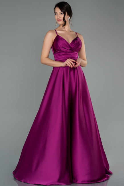 Plum Long Satin Prom Gown ABU2375
