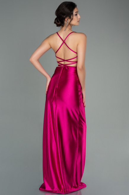 Long Fuchsia Satin Prom Gown ABU2800