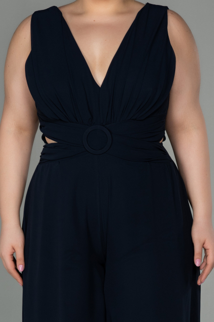 Dark Navy Blue Chiffon Plus Size Evening Dress ABT082