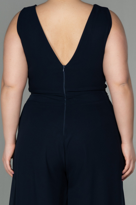 Dark Navy Blue Chiffon Plus Size Evening Dress ABT082