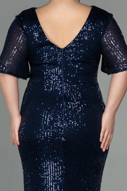 Long Navy Blue Scaly Plus Size Evening Dress ABU2796