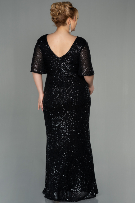 Long Black Scaly Plus Size Evening Dress ABU2796