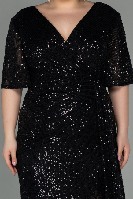 Long Black Scaly Plus Size Evening Dress ABU2796