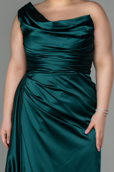 Long Emerald Green Satin Plus Size Evening Dress ABU2531