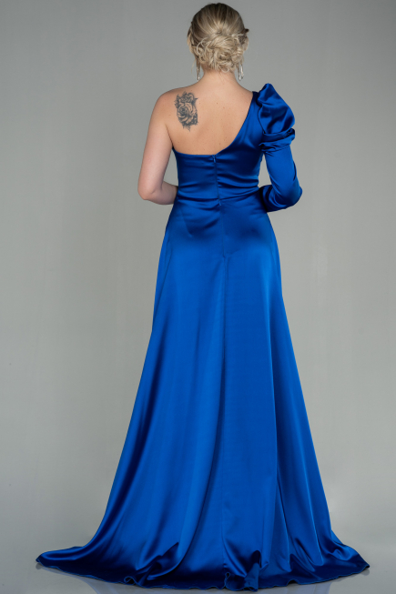 Sax Blue Long Satin Evening Dress ABU1715