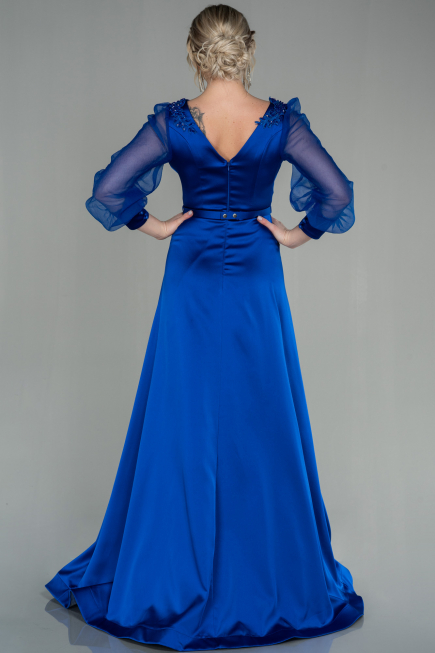 Long Sax Blue Satin Evening Dress ABU2830