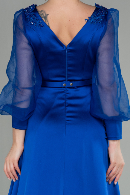 Long Sax Blue Satin Evening Dress ABU2830