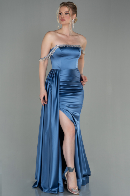 Indigo Long Satin Evening Dress ABU2618