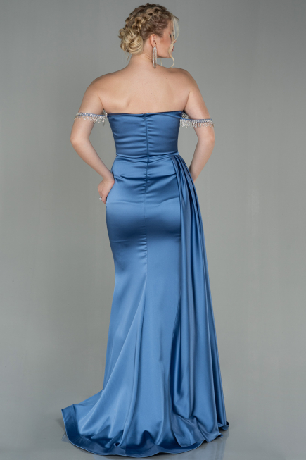 Indigo Long Satin Evening Dress ABU2618