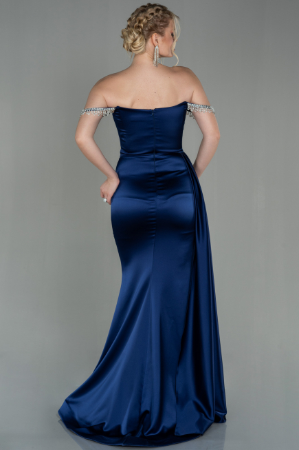 Navy Blue Long Satin Evening Dress ABU2618