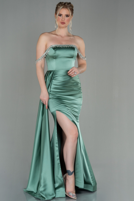 Mint Long Satin Evening Dress ABU2618