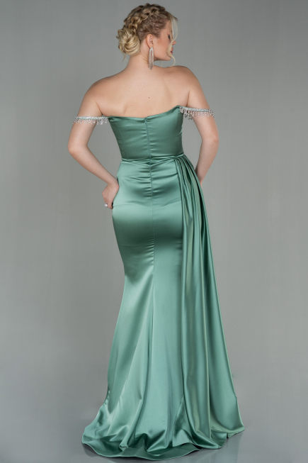Mint Long Satin Evening Dress ABU2618