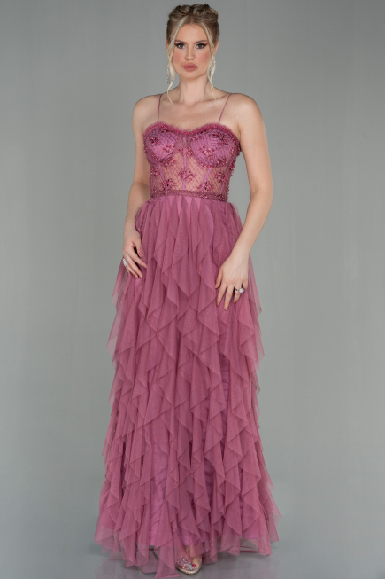 Rose Colored Long Evening Dress ABU2822
