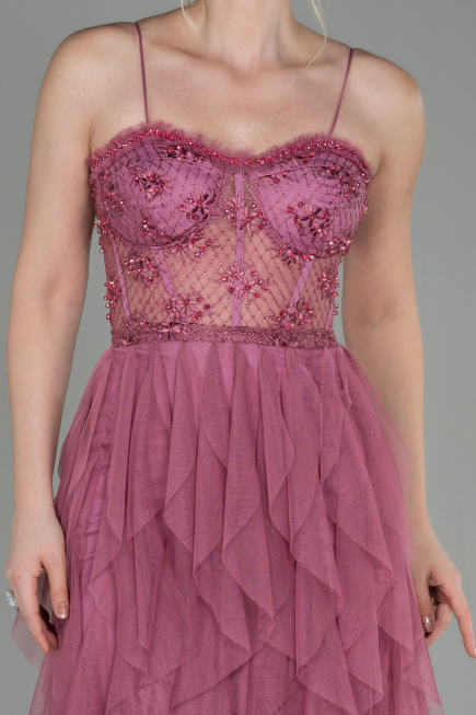 Rose Colored Long Evening Dress ABU2822