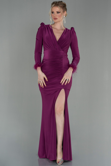 Cherry Colored Long Evening Dress ABU2804
