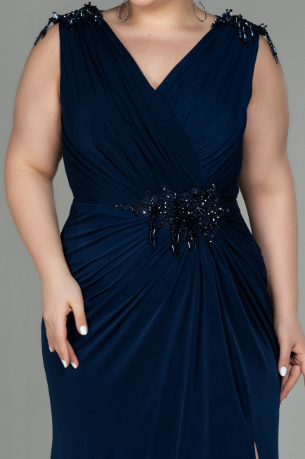 Long Navy Blue Plus Size Evening Dress ABU2854