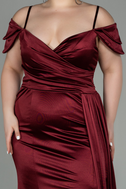 Long Burgundy Satin Plus Size Evening Dress ABU2855