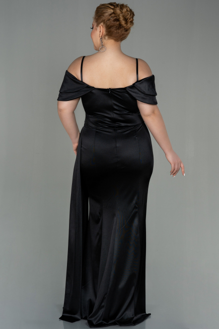 Long Black Satin Plus Size Evening Dress ABU2855